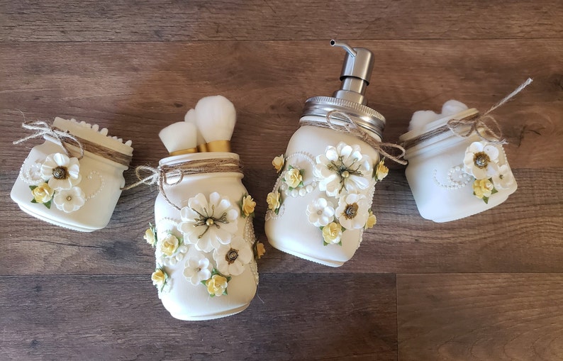 Yellow Rose Mason Jar Bathroom Set Etsy