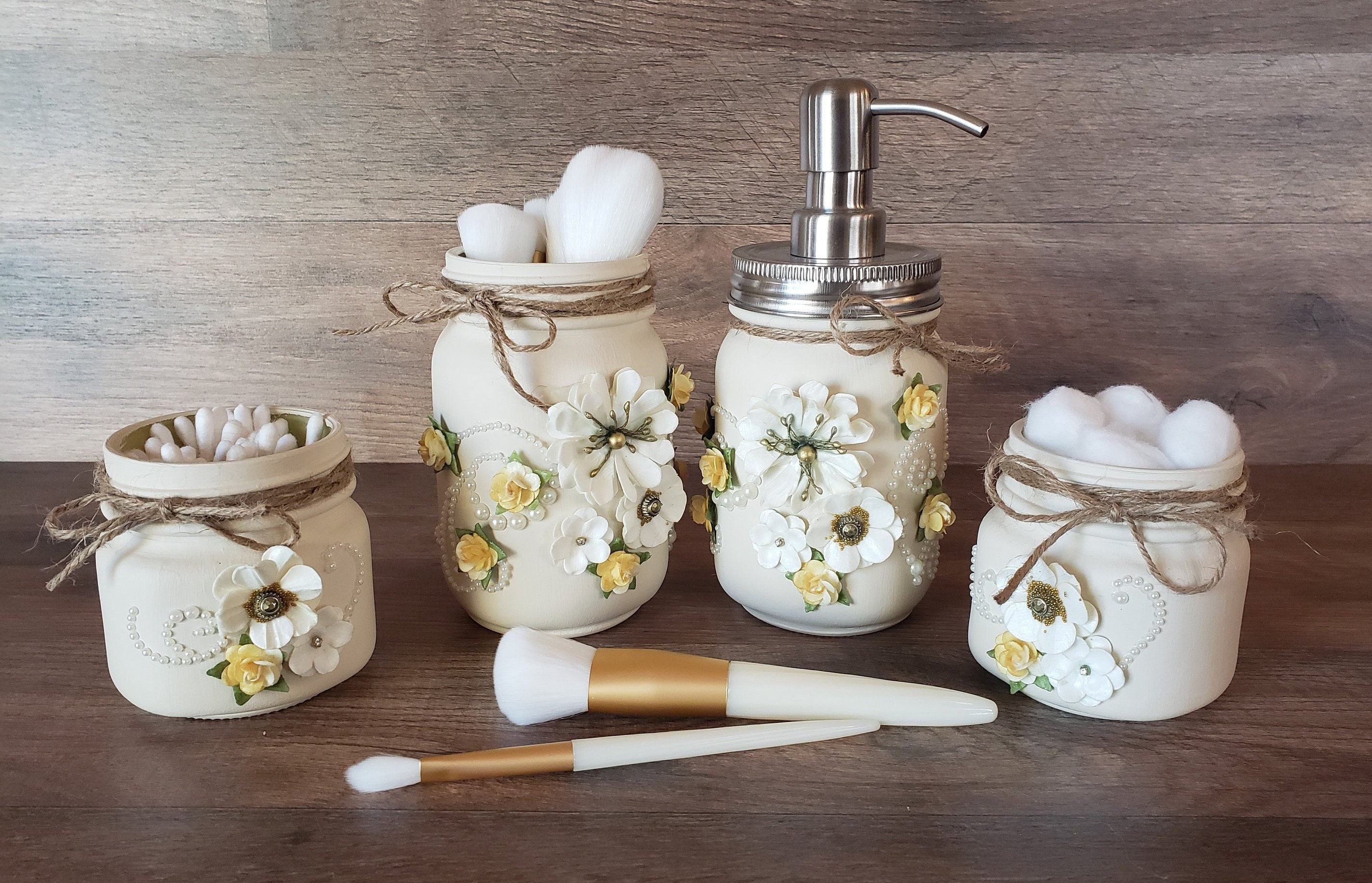 Yellow Rose Mason Jar Bathroom Set Etsy