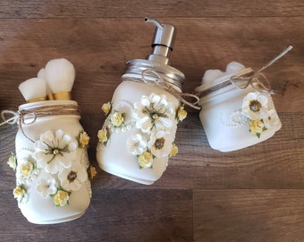 Yellow Rose Mason Jar Bathroom Set