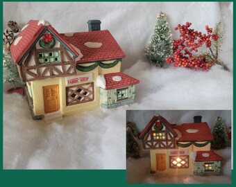 Vintage Christmas Village House - Fabric Shop
