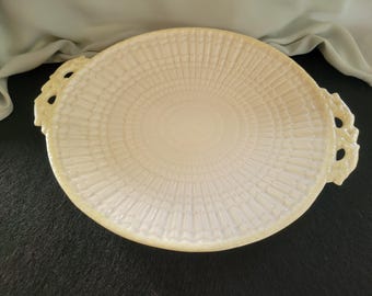 Vintage Belleek Yellow Handled Limpet Cake Plate - 5th Green Mark - Made in Ireland