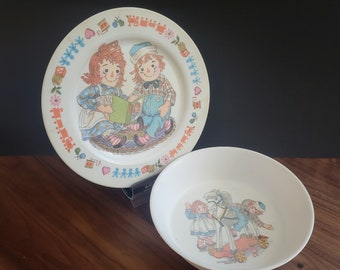 Vintage Raggedy Ann and Andy Plastic Plate and Bowl