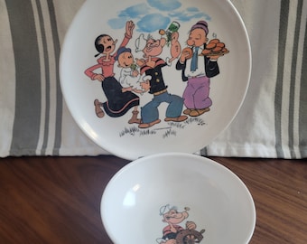 Vintage Popeye Plastic Plate and Bowl