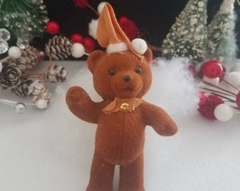 Vintage Teddy Bear Ornament/Figurine with Santa Hat