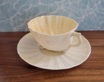 Vintage Belleek Neptune Tea Cup & Saucer, 4th Green Mark - Made in Ireland
