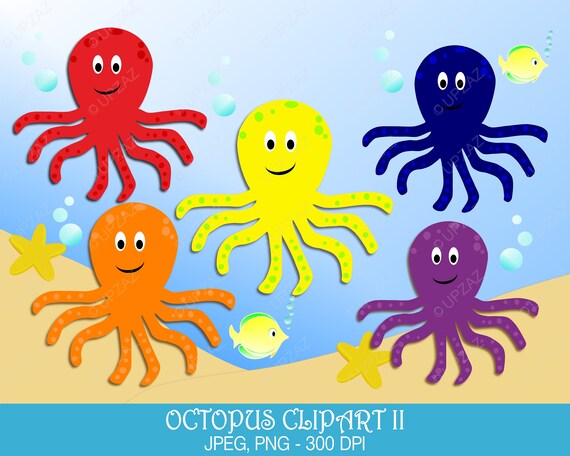 Octopus Clipart Digital Images Uz634 Etsy
