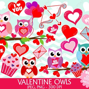 Valentine Owl Clipart, SVG, Images numériques - UZ870