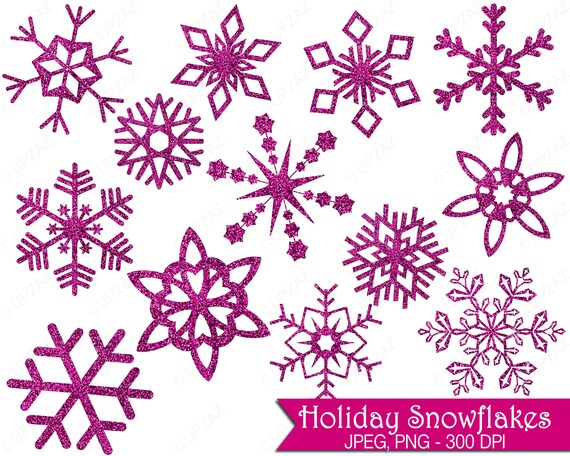 Glitter Snowflake Clipart, Pink Glitter Snowflakes, Commercial Use, Pink  Snowflakes UZ856 