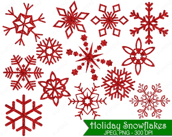 Glitter Snowflake Clipart, Red Glitter Snowflakes, Commercial Use, Red  Snowflakes UZ854 