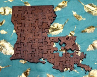 JigSaw Puzzle - Louisiana Puzzle - Laser Cut Games - Travel Game Set - Handmade - Laser Etched - Kids Game - Skill and Strategy Game