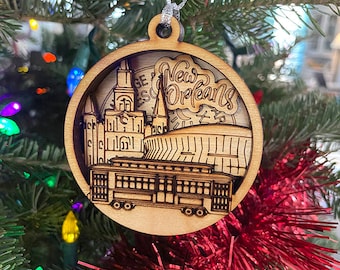 Dimensional Louisiana Ornament - Wood - Handmade - St Louis Cathedral - Superdome - Streetcar - New Orleans Christmas Ornament