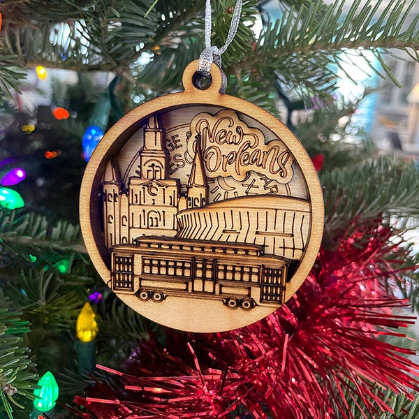 Dimensional Louisiana Ornament - Wood - Handmade - St Louis Cathedral - Superdome - Streetcar - New Orleans Christmas Ornament