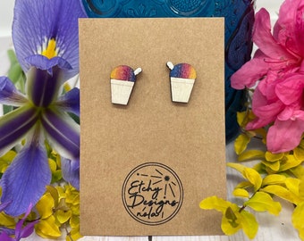 Rainbow SnowBall New Orleans Earrings - Summer Earrings -Handmade Wooden Stud Earrings - NOLA Symbols - Perfect Gift - Laser Cut