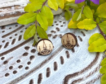 St. Louis Cathedral Studded Earrings - Handmade Wooden Stud Earrings - NOLA Symbols - Perfect New Orleans Gift - Laser Cut to Perfection