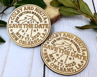 New Orleans Themed Magnetic Save The Date - Laser Cut - Custom Made - Natural Wood - Watermeter -Magnet Only - Getting Married