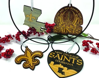 Louisiana Football Saints Ornament - Wood - Laser Cut - Handmade - Who Dat Chant  - New Orleans Skyline - Who Dat - Fleur De Lis