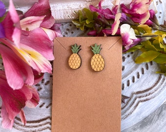New Orleans Pineapple - Handmade Wooden Stud Earrings - Southern Jewelry - Funny Earring - Tiny Wood Stud Earring