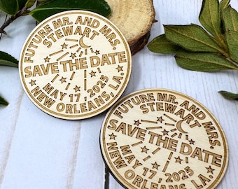 New Orleans Themed Magnetic Save The Date - Laser Cut - Custom Made - Natural Wood - Watermeter - Wedding Magnets Favors - Magnet Only