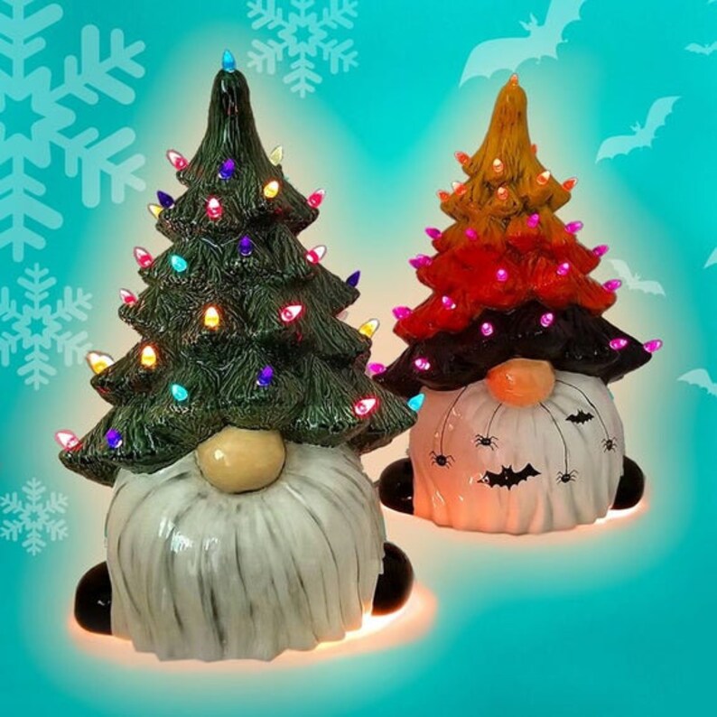 13.5 Tall LightUp Christmas tree gnome Ceramic bisque DIY Etsy