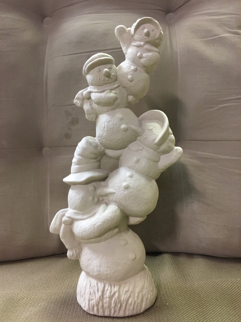 Ceramic Bisque Stacked Snowmen 9 Tall Ready to Paint Etsy