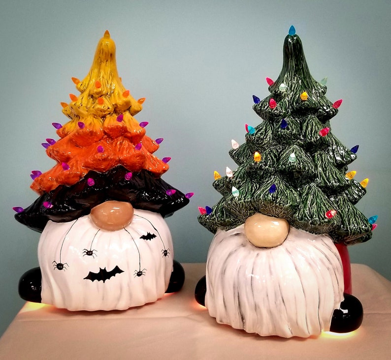 13.5 Tall LightUp Christmas tree gnome Ceramic bisque DIY Etsy