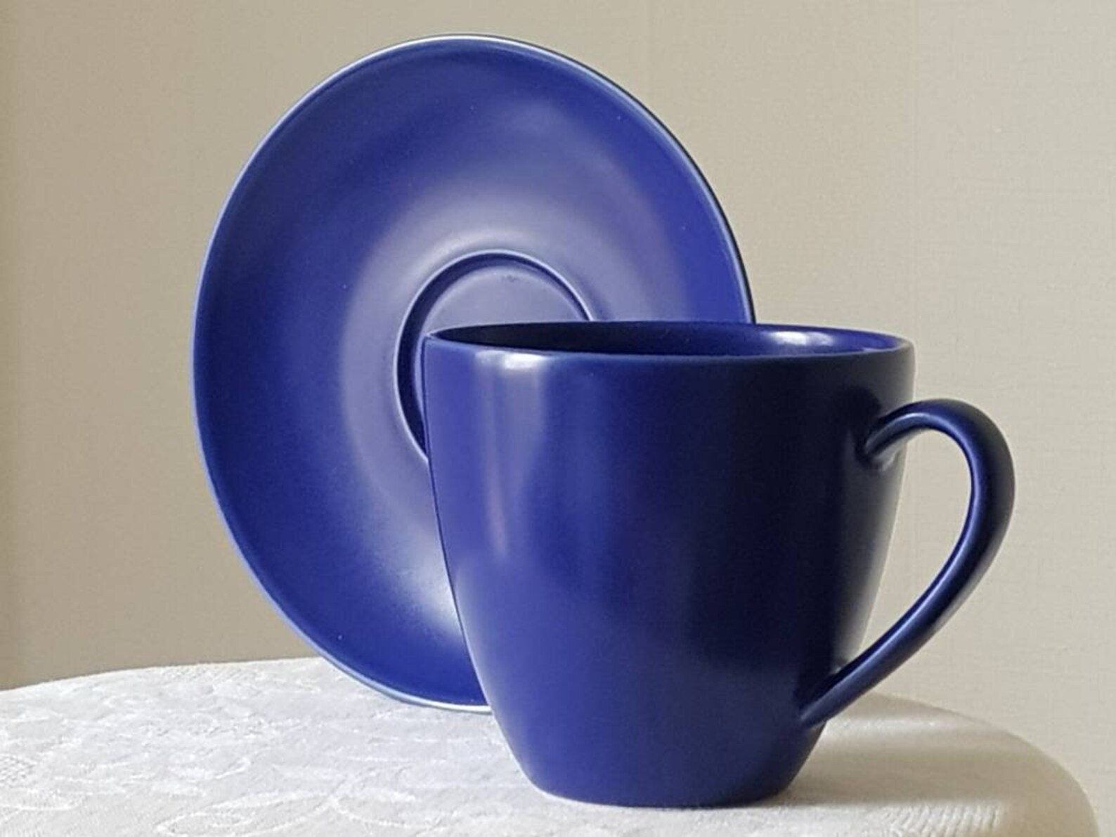 Large Hoganas Keramik Mug With Saucer. Swedish Vintage Blue Etsy
