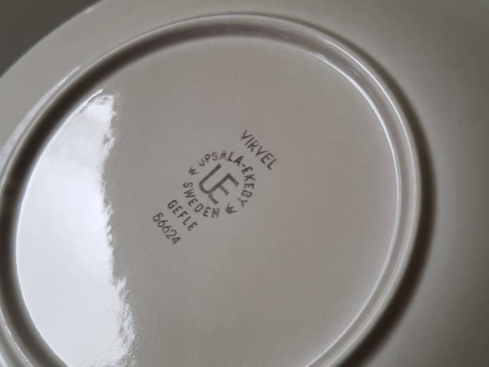 Vintage Upsala Ekeby Gefle VIRVEL Plates: Scandinavian Blue Vintage Upsala Ekeby Gefle VIRVEL Plates: Scandinavian Blue