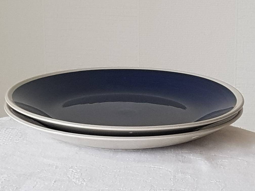 Vintage Upsala Ekeby Gefle VIRVEL Plates: Scandinavian Blue