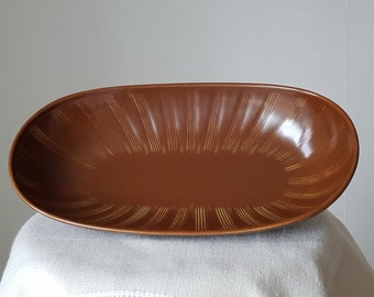 Gustavsberg Sweden Eldorado Brun N 7, Wilhelm Kåge Design Decorative Ceramic Large Bowl, Dish. Stripes. Scandinavian 50s. Retro