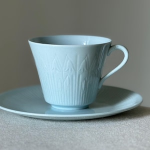 Rörstrand LINNEA Blue Sweden Vintage Ceramic Porcelain Cup & Plate set Hertha Bengtson design 1960s.