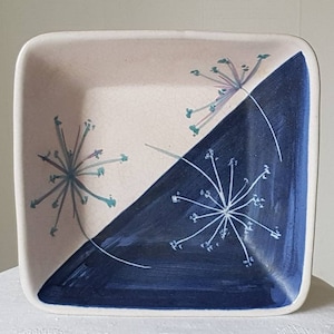 AJ Höganäs Keramik Eldfast Sweden Hand-made White Blue Hand painted Vintage Ceramic Bowl Dish Swedish Mid Century Modern