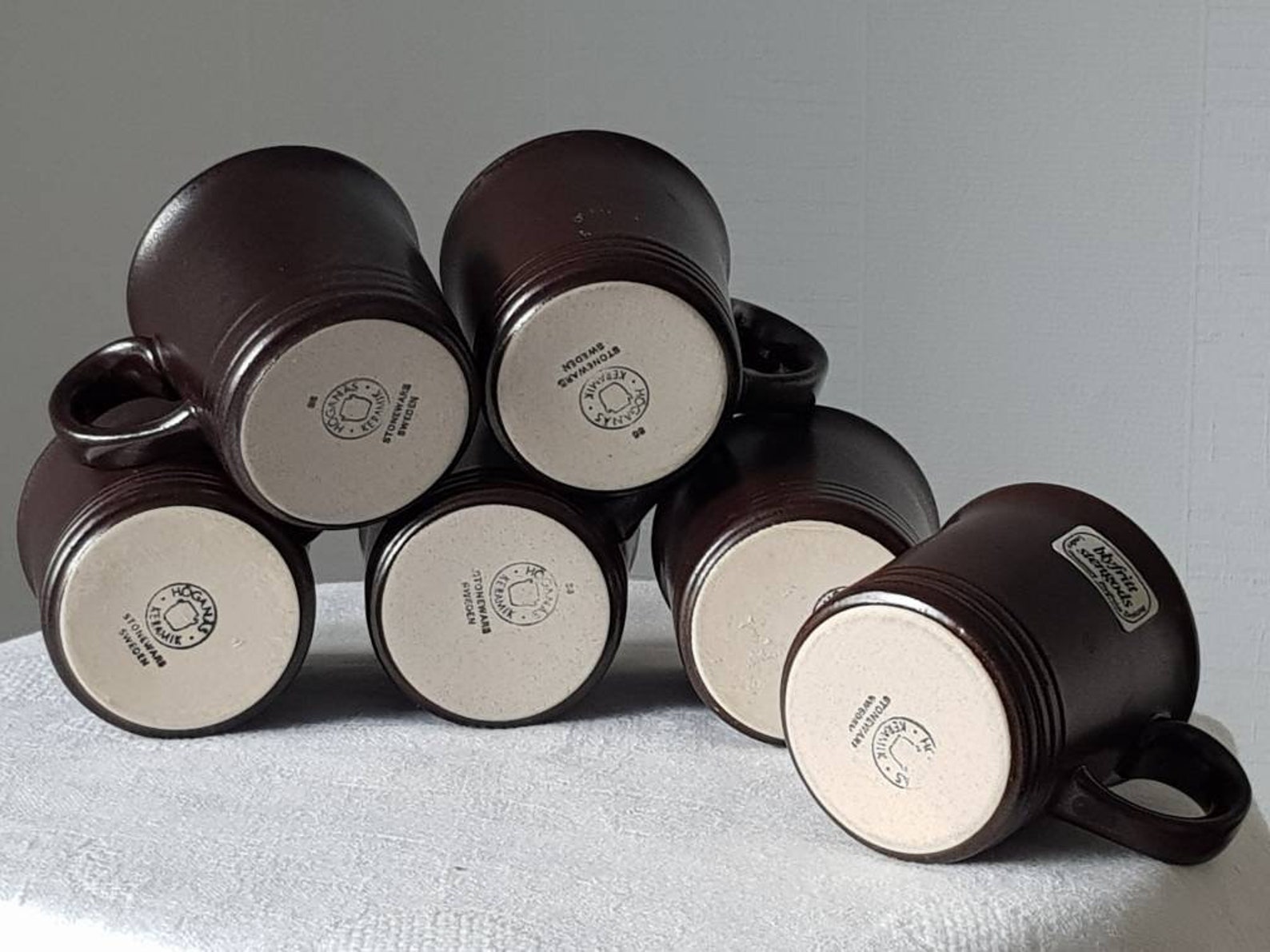 Höganäs Keramik Set of 6 Swedish Vintage Stengods Ceramic Brown Coffee