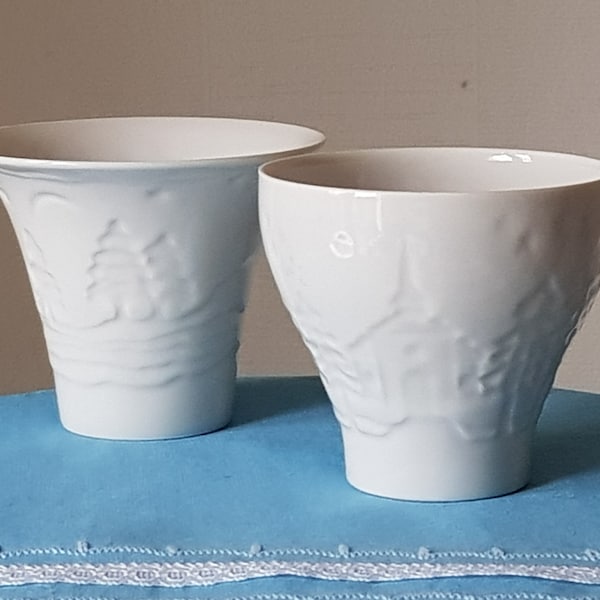 Set of 2 Rörstrand Sweden Tealight holders White Porcelain Christmas Vintage Cups, Bowls. Swedish winter design