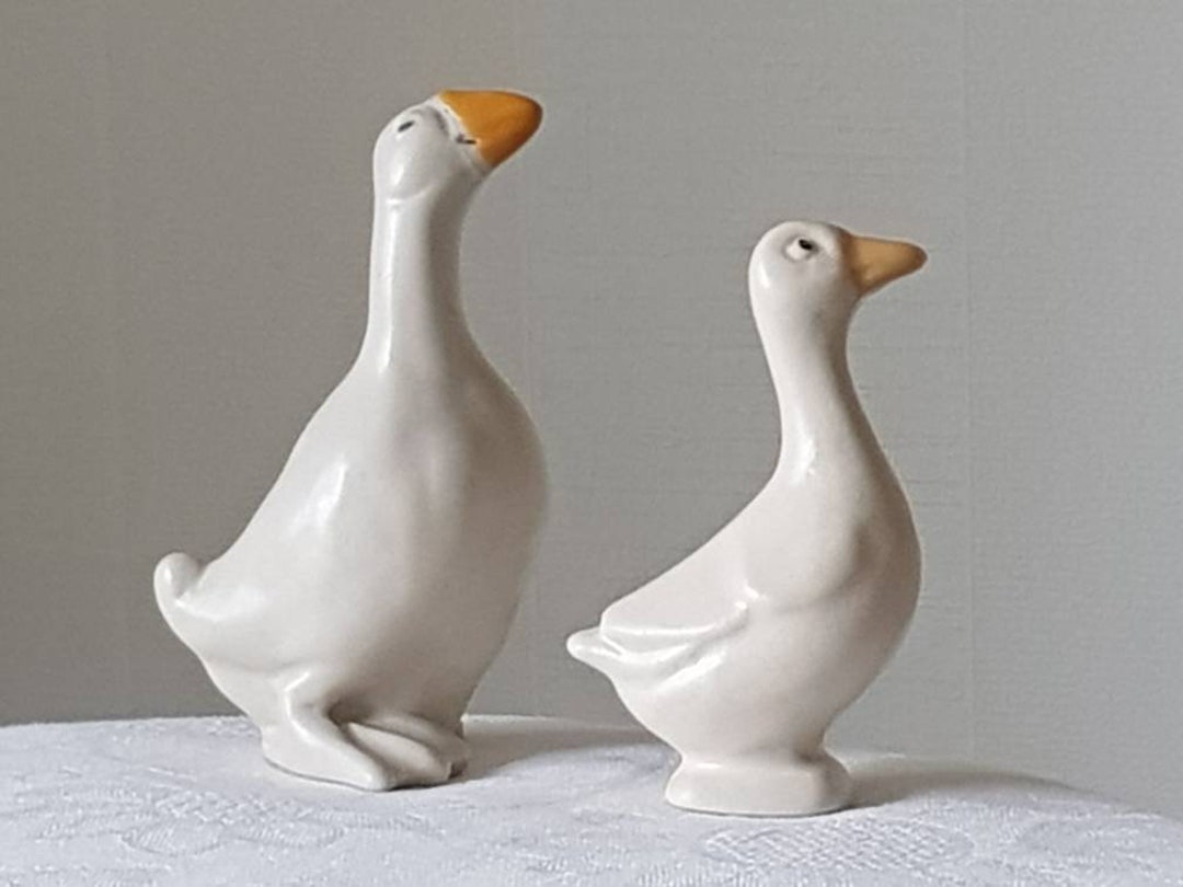 Set of 2 HÖGANÄS Sweden Vintage Ceramic Geese Figurines Goose Bird