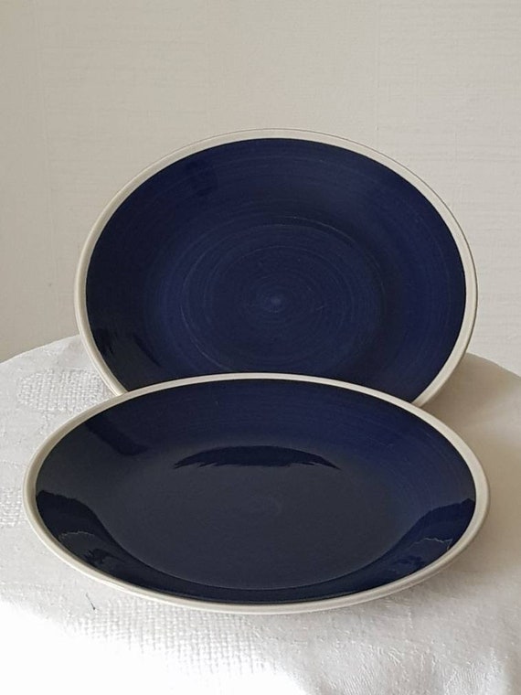 Vintage Upsala Ekeby Gefle VIRVEL Plates: Scandinavian Blue