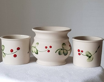 GABRIEL Sweden Set of 3 - Vintage Ceramic Vase & 2 Jars. Hand painted Christmas decor. Scandinavian design, Retro Kitchen