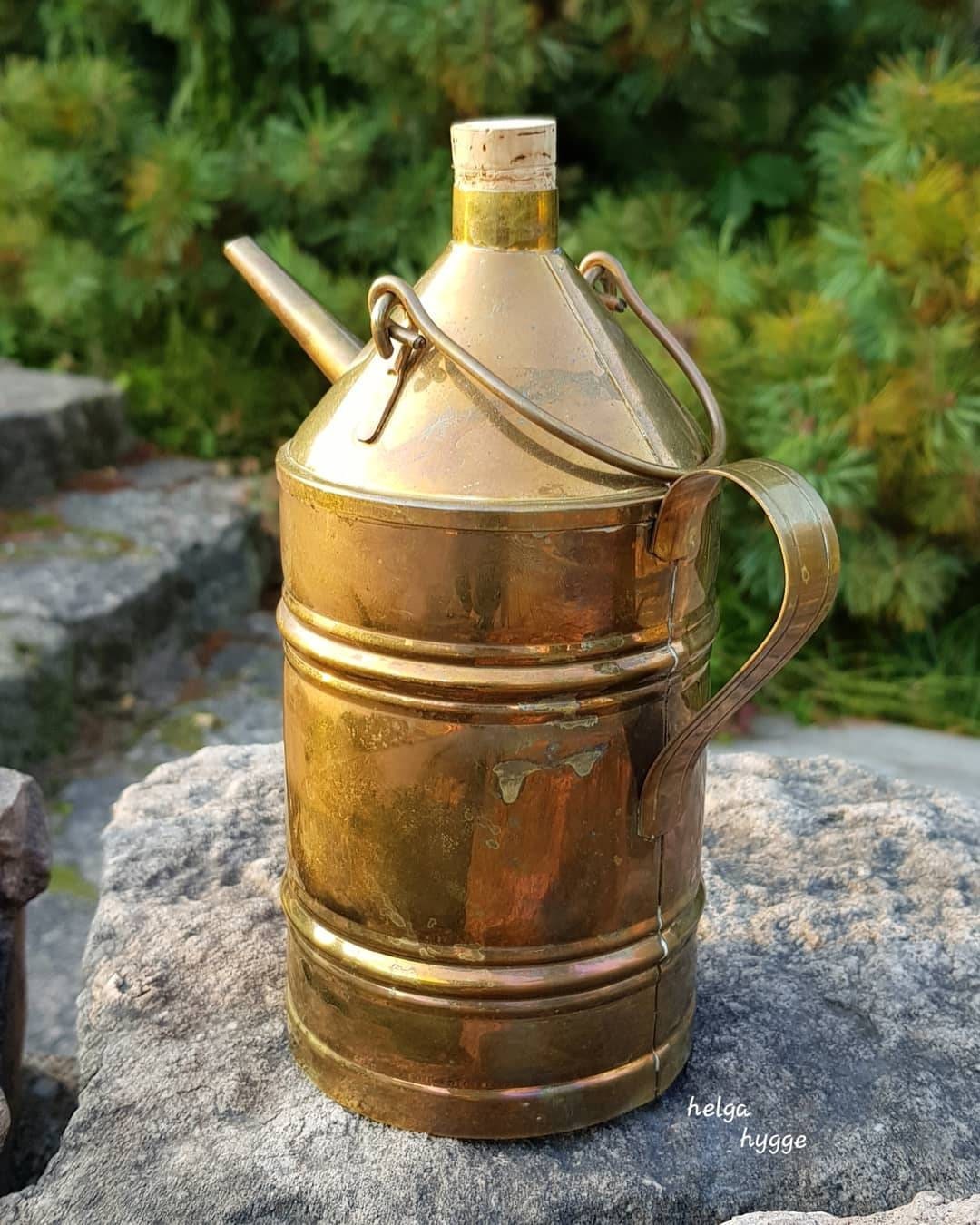 Vintage Brass Oil Can With Cork H 19 Cm Swedish Handmade Handarbete