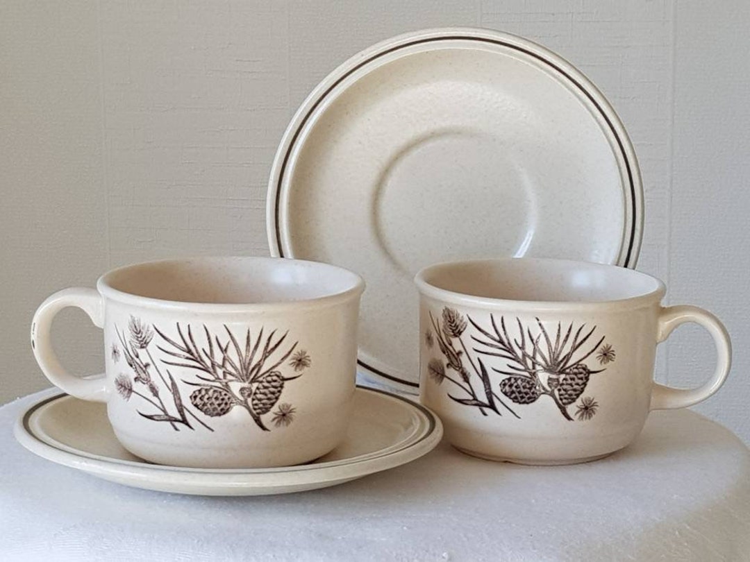 Set of 2 Vintage Ceramic Tea Coffee Cups & Saucers, PINEWOOD by W.H