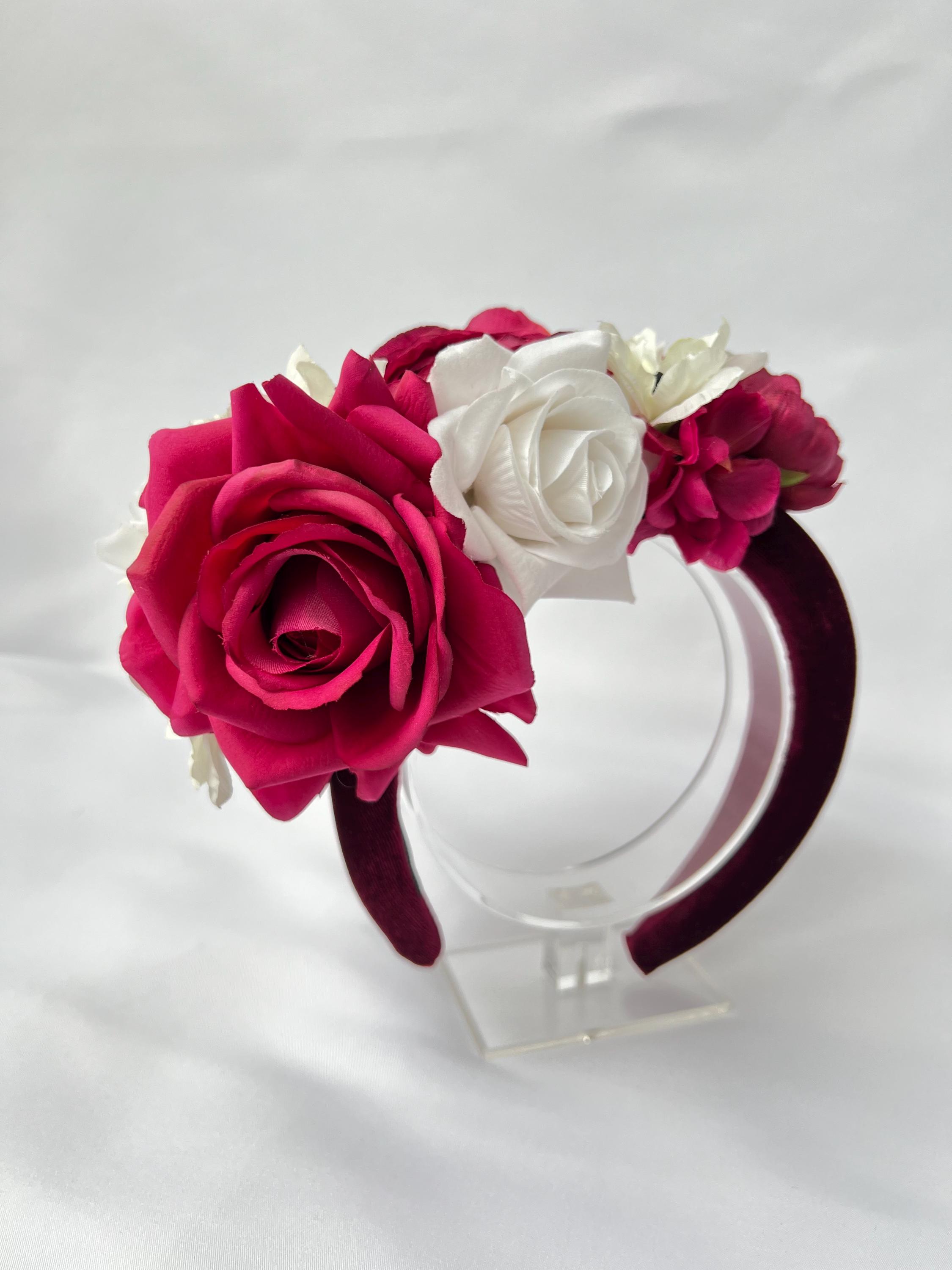 Red White Flower Fascinator Headband, Roses Headband, Red  display picture 3