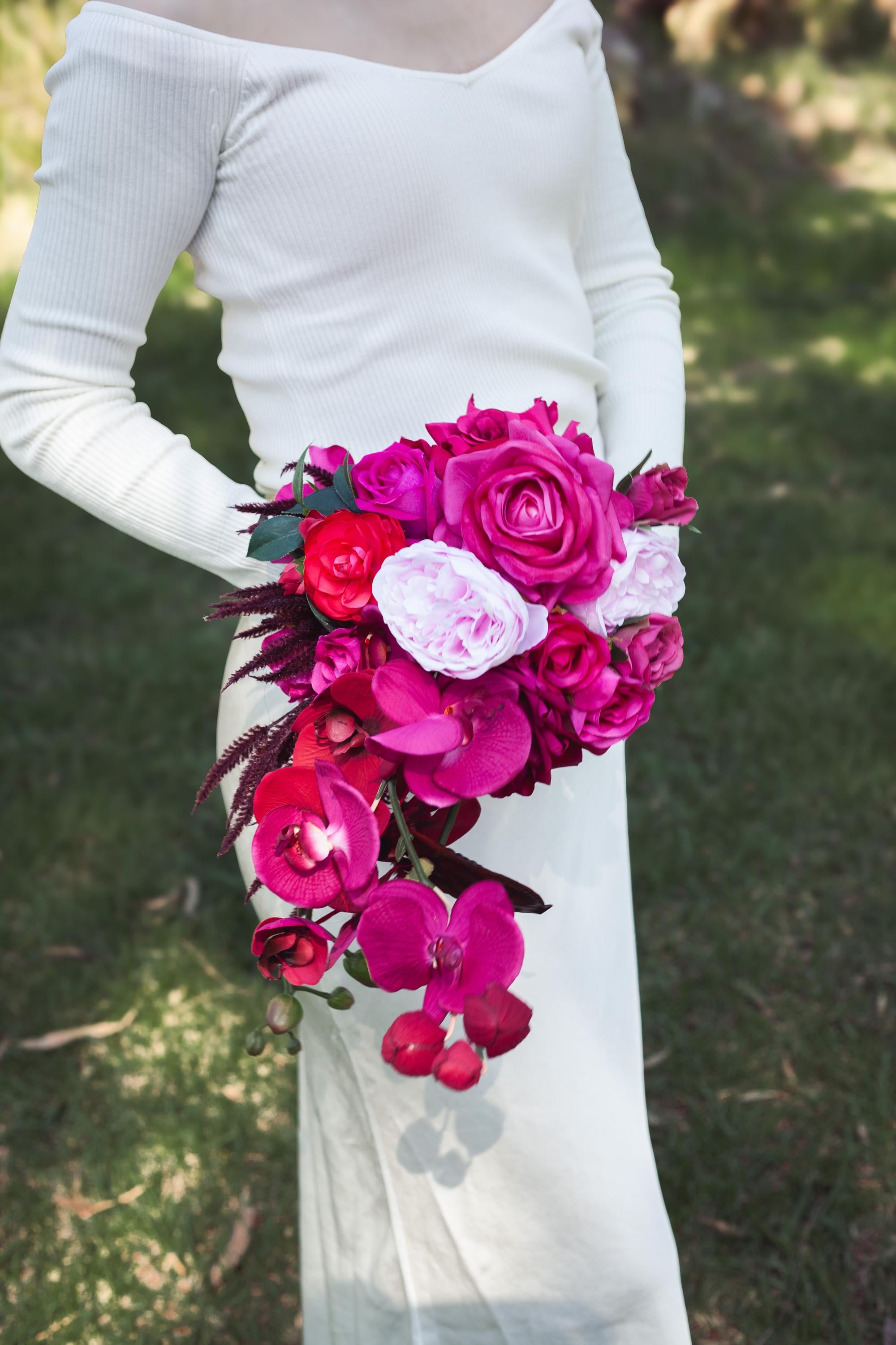 Hot Pink Cascading Bridal Bouquet