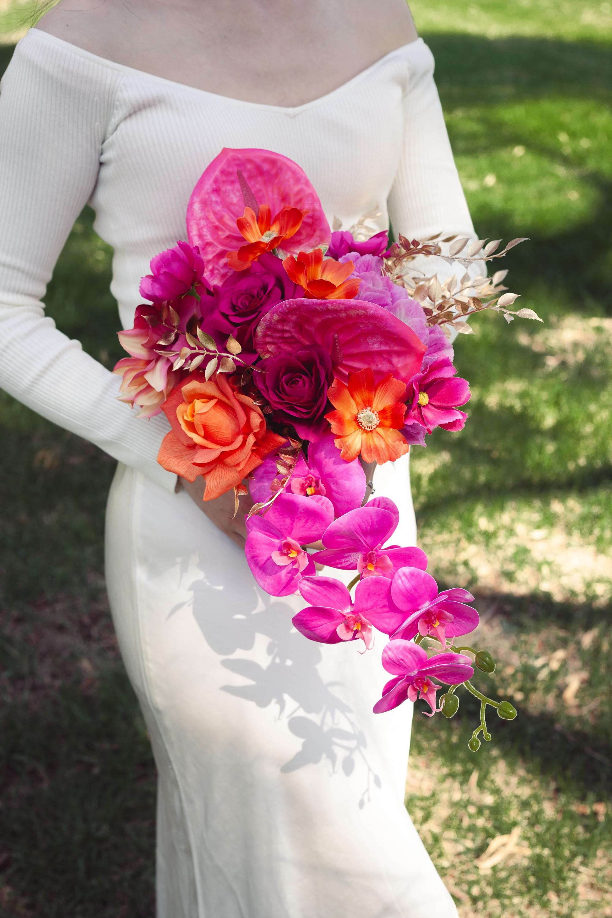 Hot Pink Orange Cascade Bridal Bouquet, Modern Wedding Flowers - Etsy