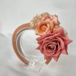 Blush Pink & Peach Rose Flower Headband, Floral Fascinator, Wedding Hair Accessory, Vintage Boho Headpiece, Tea Party Races Hat flower crown