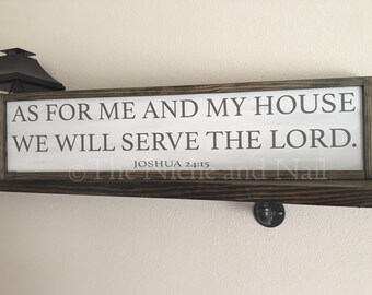 Joshua 24:15, As For Me and My House, Bible Verse, Rustic Home Decor, Sign with Border, Family Sign, Religious Decor, Scripture Sign
