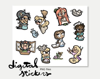 D147 / Stressed out princesses DIGITAL Clipart