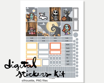 D108 / Dit is Halloween AFDRUKBARE planner sticker kit, Silhouette Cut, PNG