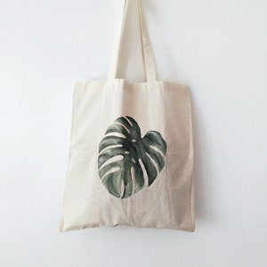 Monstera TOTE BAG, minimalist, hand painted, cotton bag, eco friendly bag, shopping bag, grocery bag, reusable bag, monstera bag, plant lady