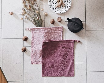 Reusable bag, ECO BAG, hand dyed bag, pastel pink, drawstring bag, organic cotton, vegetable bag, grocery bag, lunch bag, zero waste gift