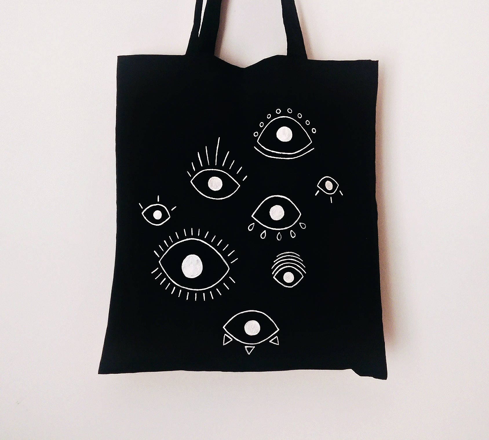 Eyes TOTE BAG Eco Friendly Bag Hand Painted Black Fashion - Etsy