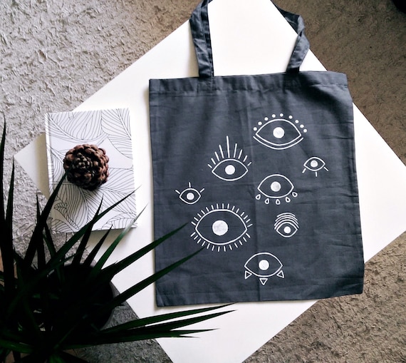 Ojos TOTE BAG, bolso ecológico, pintado a mano, moda negra, bolso  personalizado, brujería, regalo para ella, alquimia, bolso reutilizable,  mal de ojo -  México