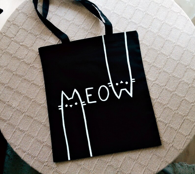 MEOW TOTE BAG Cute Cat Bag Cat Lover Cat Gifts Cat Lady | Etsy UK